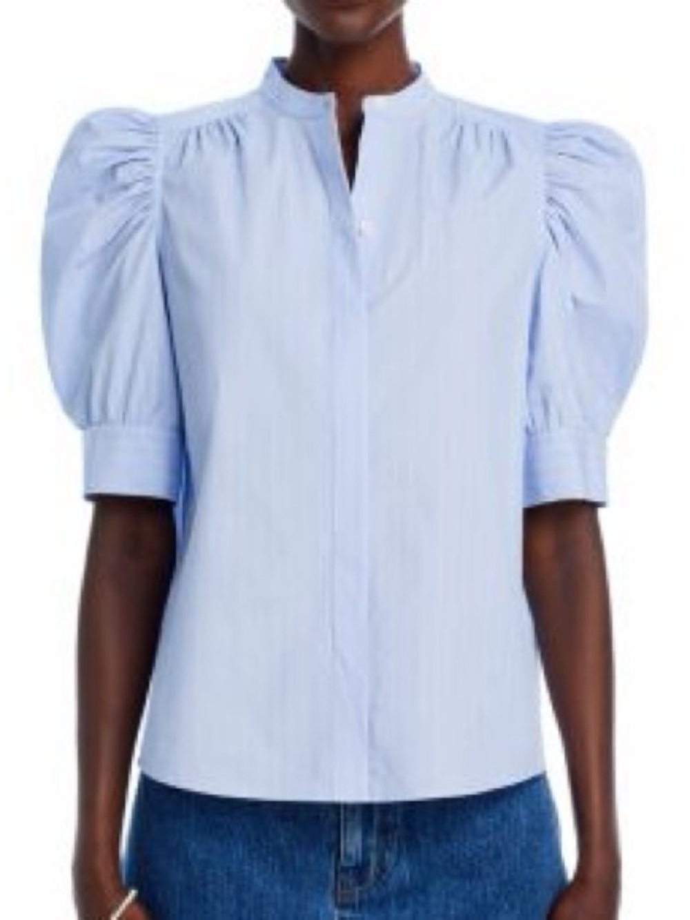Frame Denim Light Blue Pinstripe Puff Sleeve Blouse